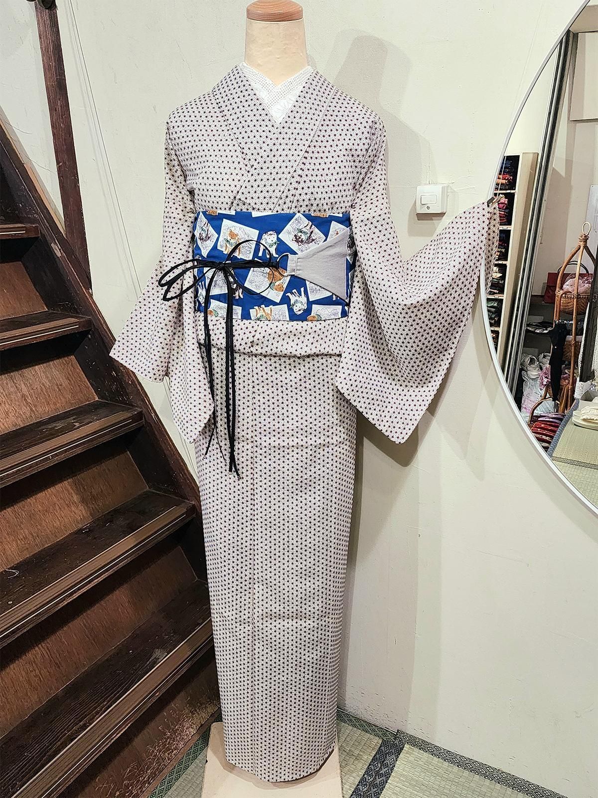 未着用　麻の葉模様　パープルカラー　袋帯　着物　124a p 半幅帯 麻の葉柄 全4色 | 着物通販店 枠