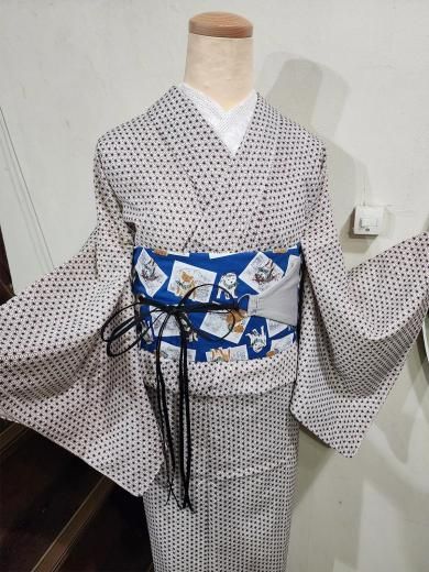 未着用　麻の葉模様　パープルカラー　袋帯　着物　124a p アイボリー地 麻の葉模様 - からん::アンティーク着物