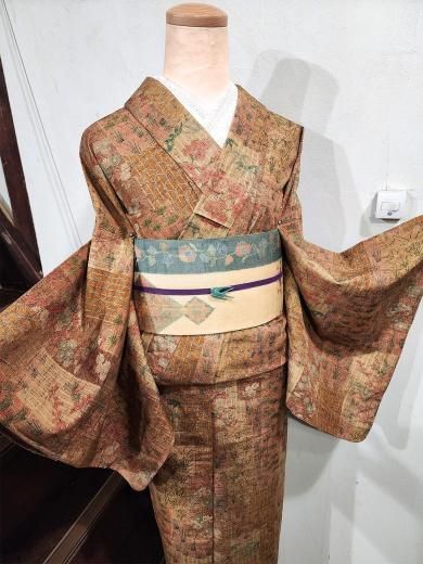 紬　単衣　椿　夢二　アンティーク着物 紬 単衣 椿 夢二 アンティーク着物 レディース