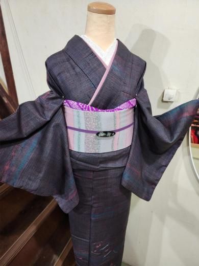 花霞横段文様美しい正絹綸子訪問着 - アンティーク着物・リサイクル