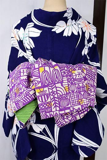 ア カセテ 半幅帯 絵本の街とアンモナイト 姉妹屋