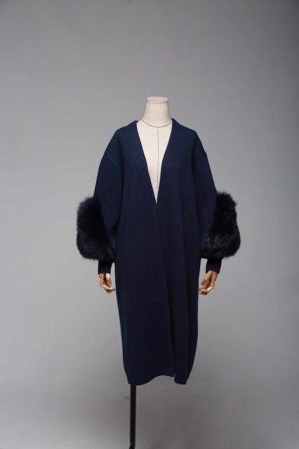 Fur付きロングカーディガン（ネイビー） - Fleur accesories shop