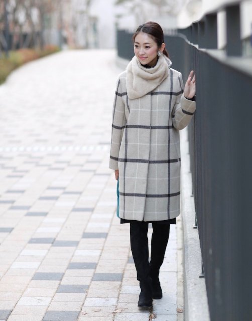 公式サイト通販 Eaphi ノーカラーウールチェックコート wool coat