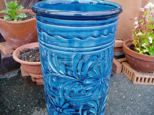 イタリア製 陶器 傘立て ブルー アンブレラスタンド 雨具 玄関家具 雑貨222A1214