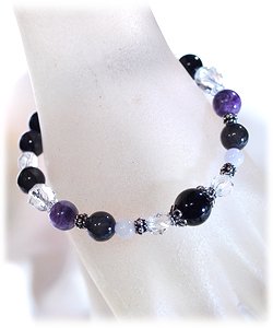 黒翡翠と紫翡翠、モリオン（黒水晶）のデザインブレスレット画像