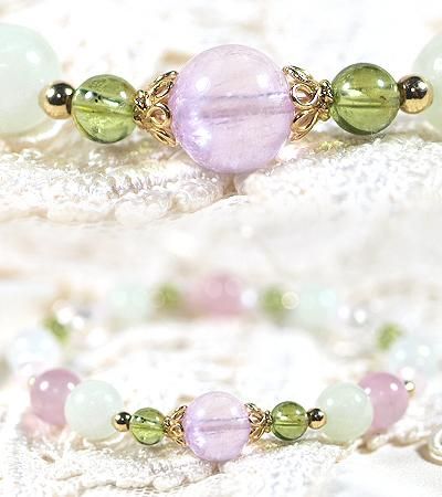 クンツァイトとグリーンアクアマリン、ディープローズクォーツ