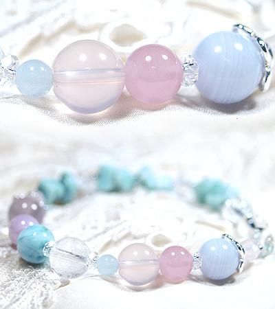 ラリマーと3種類のローズクォーツ、アイスクリスタルetcの