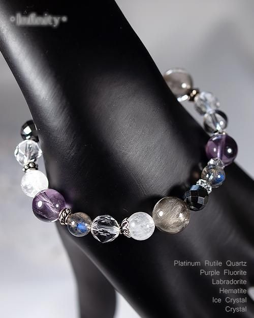 プラチナルチル×ラブラドライトのブレスレット プラチナルチル×ラブラドライト】才能開花＊大人上品な天然石ミックス