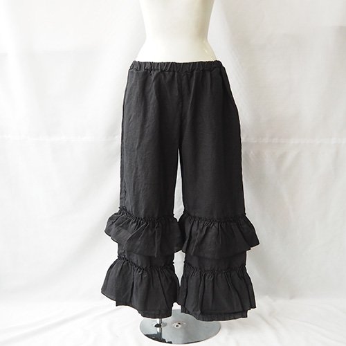 linen frill long pants black M(150-160) UNIONINI ユニオニー二