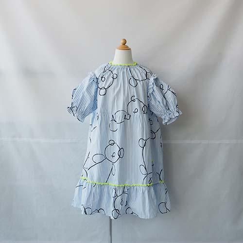 BEAR FRILL PONCHO DRESS DRESS BLUE STRIPE S-L(1-8歳）　 FRANKY GROW フランキーグロウ -  こどもふくと雑貨のセレクトショップ「ことり・ことり雑貨」