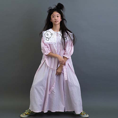 DOUBLE RIBBON V-NECK DRESS PINK S-L(1-8歳）　 FRANKY GROW フランキーグロウ -  こどもふくと雑貨のセレクトショップ「ことり・ことり雑貨」