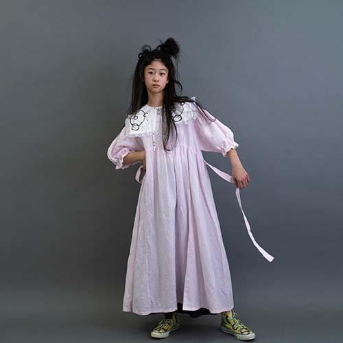 DOUBLE RIBBON V-NECK DRESS PINK S-L(1-8歳） FRANKY GROW フランキー