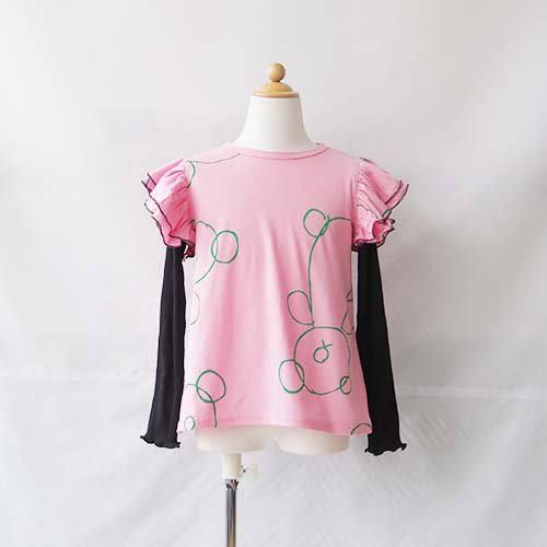 BEAR DOUBLE FRILL LAYERED TEE PINK S-L（1-8歳） FRANKY GROW -  こどもふくと雑貨のセレクトショップ「ことり・ことり雑貨」