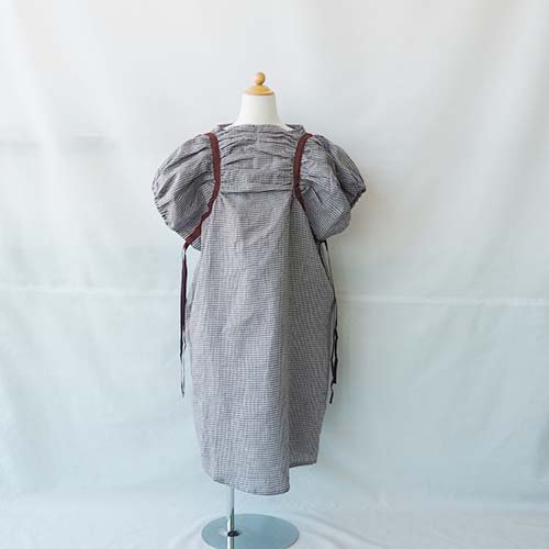 <img class='new_mark_img1' src='https://img.shop-pro.jp/img/new/icons7.gif' style='border:none;display:inline;margin:0px;padding:0px;width:auto;' />linen color gingham dress  mintblue×brown   LL(140-155)　　folk made フォークメイド