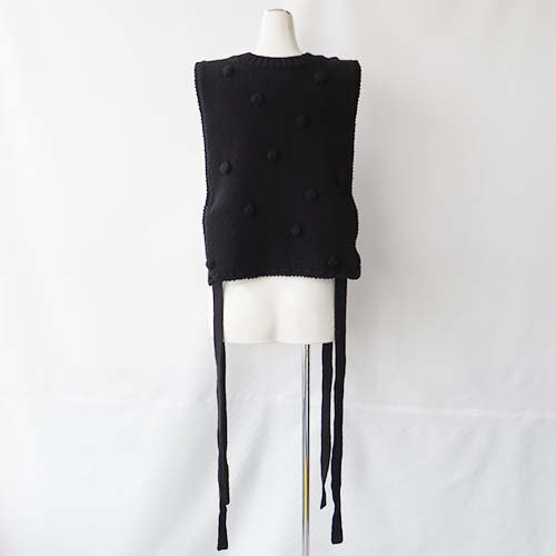 HAND KNITTED DOTS VEST BLACK WOMAN F FRANKY GROW - こどもふくと