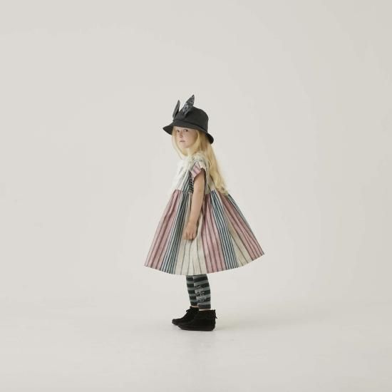 Multi stripe dress pinkbluegray 100-130 eLfinFolk エルフィン