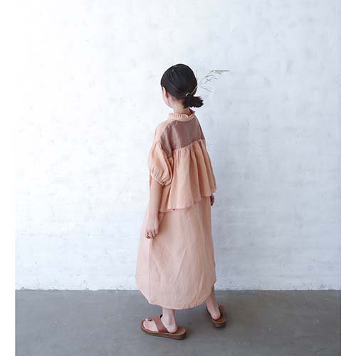 Back gather dress L-XXL（115-150） コーラルピンク michirico ミチリコ -  こどもふくと雑貨のセレクトショップ「ことり・ことり雑貨」