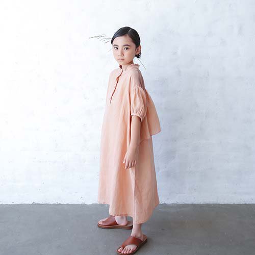 Back gather dress L-XXL（115-150） コーラルピンク michirico ミチリコ -  こどもふくと雑貨のセレクトショップ「ことり・ことり雑貨」