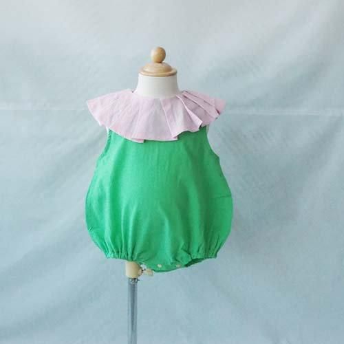 <img class='new_mark_img1' src='https://img.shop-pro.jp/img/new/icons7.gif' style='border:none;display:inline;margin:0px;padding:0px;width:auto;' />Pleats Collar rompers  PINK-GREEN   80  FRANKY GROW ե󥭡