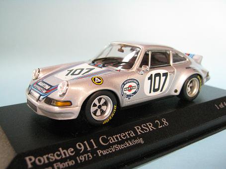 1/43 ミニチャンプス ポルシェ９１１ カレラＲＳＲ ２．８ タルガフローリオ１９７３ ＮＯ．１０７ - ミニカーショップ エボリューション