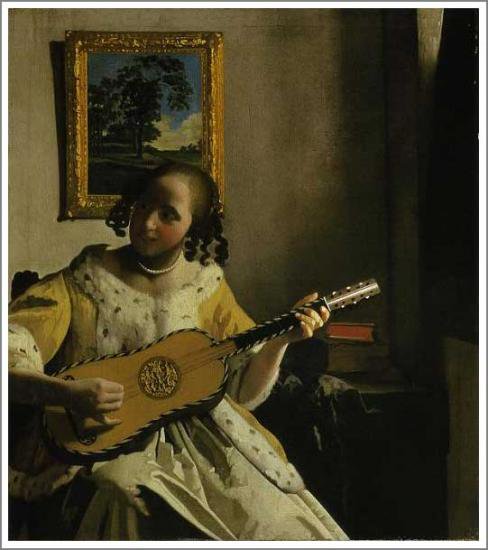 ポスター アート ギターを弾く青衣の女（レンピッカ） 額装品 アルミ製