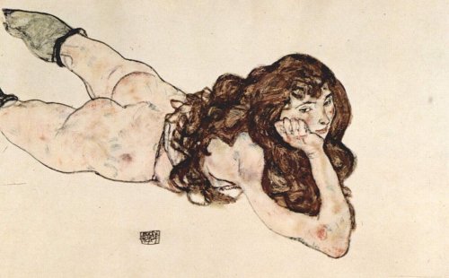 シーレ【裸体の女】 - 手描き 絵画（油絵複製画）販売のアート名画館