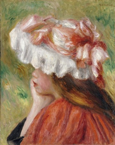 ルノワール【帽子をかぶった若い女性】 - 手描き 絵画（油絵複製画
