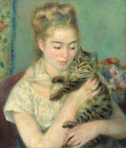 ルノワール【猫と女性】 - 手描き 絵画（油絵複製画）販売のアート名画館