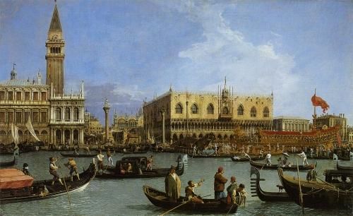 カナレット【キリスト昇天祭の日の御座舟の帰還】 - 手描き 絵画（油絵