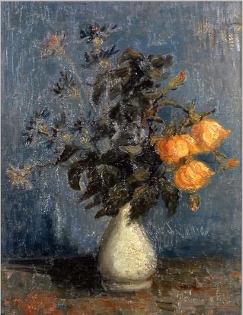 薔薇と白い花瓶　油絵