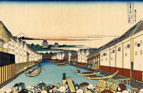 葛飾北斎【富嶽三十六景 江戸日本橋】 - 手描き 絵画（油絵複製画）販売のアート名画館