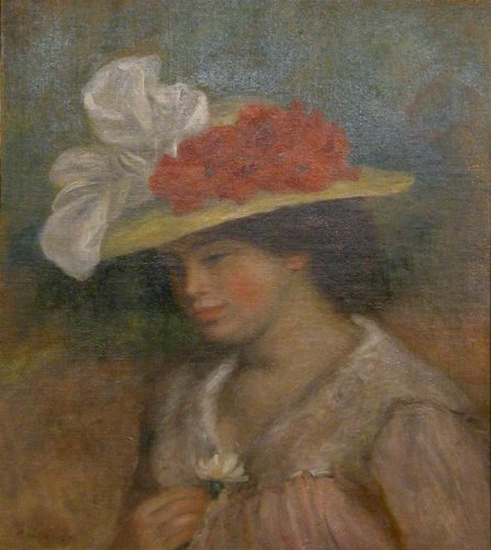 ルノワール【花で飾られた帽子の女】 - 手描き 絵画（油絵複製画）販売