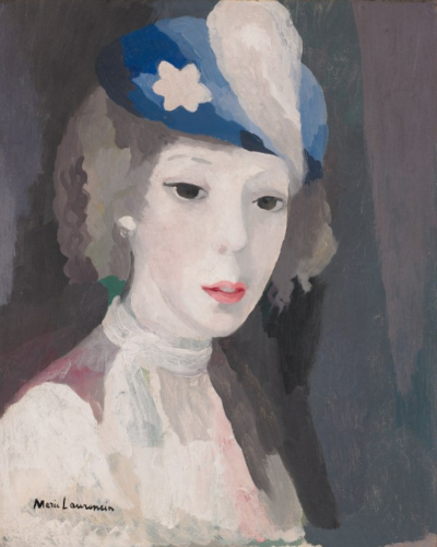MARIE LAURENCIN 、マリー・ローランサン、先のとがった帽子の自画像 マリー・ローランサン【帽子をかぶった自画像】 - 手描き 絵画