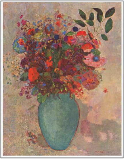 ルドン トルコ石色の花瓶の花 絵画 油画複製画 販売 アート名画館