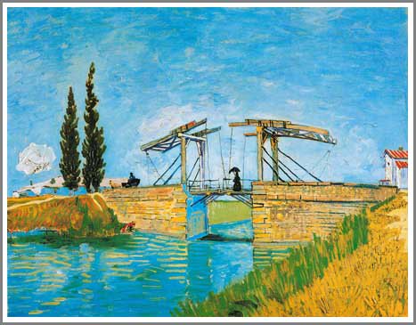 ゴッホのアルルの跳ね橋の模写、肉筆原画。油絵