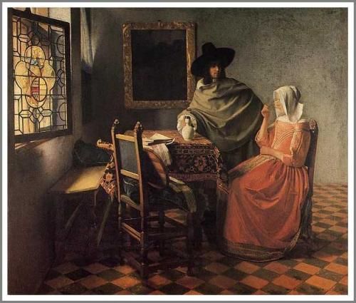 紳士とワインを飲む女 フェルメール Johannes Vermeer 手描き油絵複製