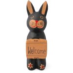 ウサギ 置物 雑貨 木彫り ボード持ちウサギ(黒)ウェルカム ボード 開運雑貨 縁起物 ギフト 記念品 引越し祝い