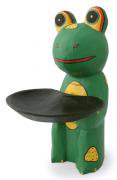 木彫り 蛙  トレー持ちカエル（Ａ）[アクセサリーや時計、鍵を置いておける、実用を兼ねたインテリアグッズ]