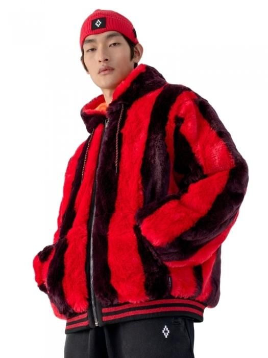 FAKE FUR BOMBER RED DARK PURPLE MARCELO BURLON マルセロ ブロン 