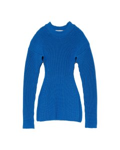 TAN RIBBED SIDELESS PULLOVER BLUE