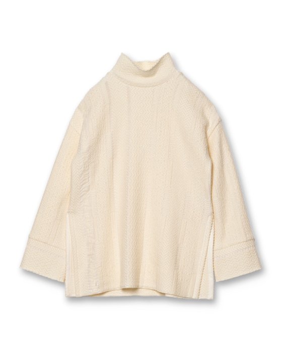 TAN INLAY STITCH HIGH NECK SWEATER IVORY - THE PARK ONLINE SHOP