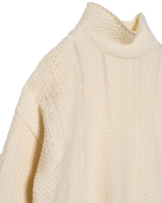 TAN INLAY STITCH HIGH NECK SWEATER IVORY - THE PARK ONLINE SHOP