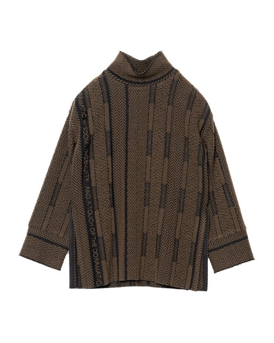 TAN INLAY STITCH HIGH NECK SWEATER OLIVE BROWN - THE PARK ONLINE SHOP