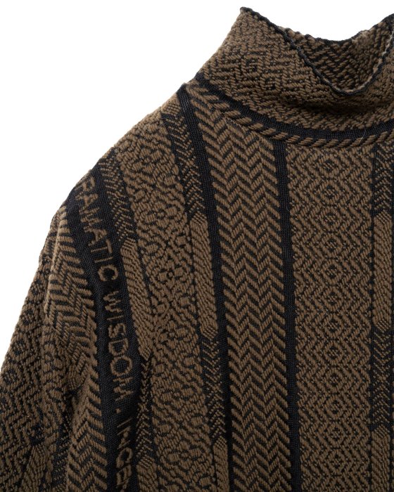 TAN INLAY STITCH HIGH NECK SWEATER OLIVE BROWN - THE PARK ONLINE SHOP