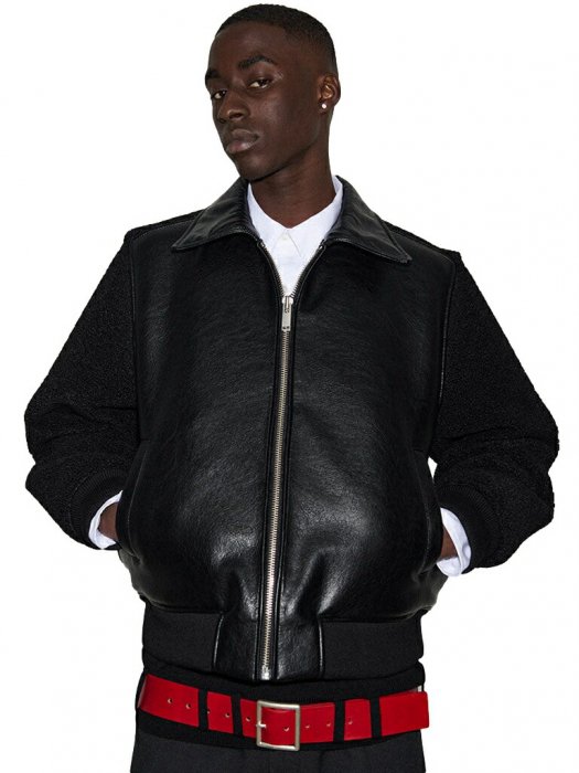 谷ŹRANDOM IDENTITIES FAUX SHEARLING LEATHER BOMBER JACKET( ǥƥƥ) ᥤ󥤥᡼