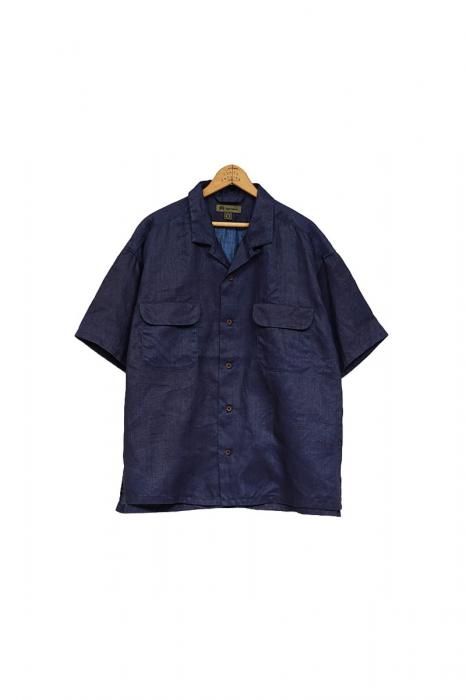 谷ŹNIGEL CABOURN OPEN COLLAR SHIRT LINEN INDIGO (ʥ륱ܥ) ᥤ󥤥᡼