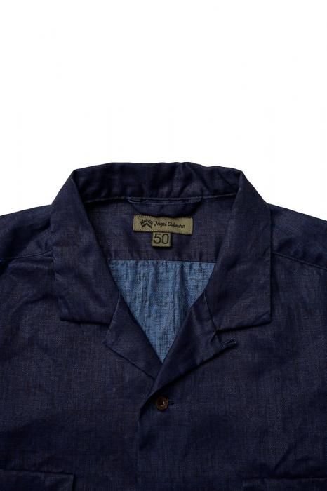 谷ŹNIGEL CABOURN OPEN COLLAR SHIRT LINEN INDIGO (ʥ륱ܥ)Υ֥᡼