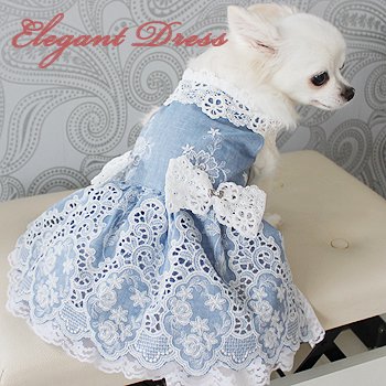 セレブな犬服のデニム刺繍ドレスサックス（名入れ無料） - オーダーメイドペットウェアＳＡＣＨＩ