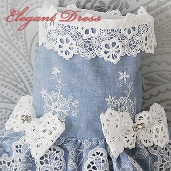 セレブな犬服のデニム刺繍ドレスサックス（名入れ無料