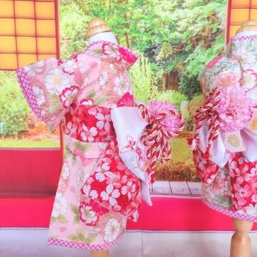 犬服の着物桜舞花リニューアル（帯電防止加工裏地つき